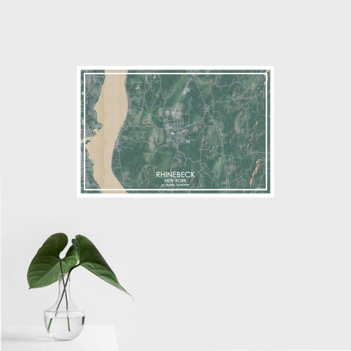 16x24 Rhinebeck New York Map Print Landscape Orientation in Afternoon Style With Tropical Plant Leaves in Water