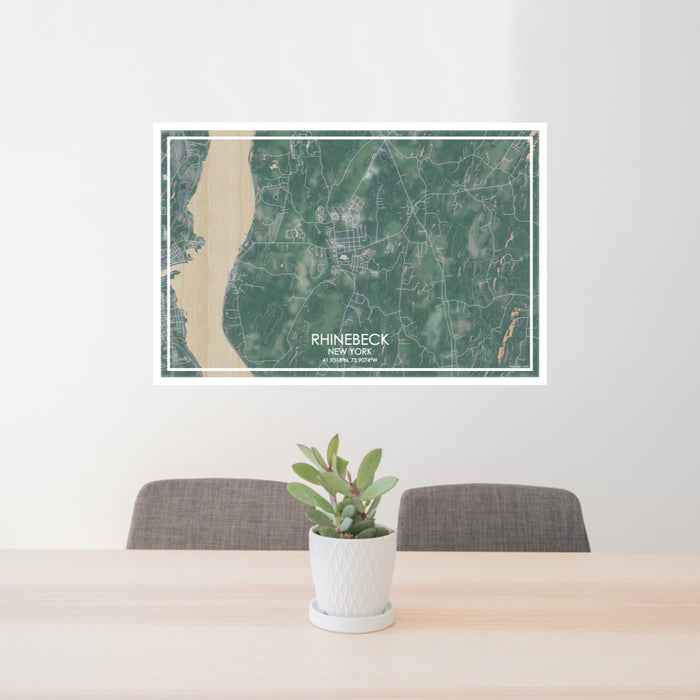 24x36 Rhinebeck New York Map Print Lanscape Orientation in Afternoon Style Behind 2 Chairs Table and Potted Plant