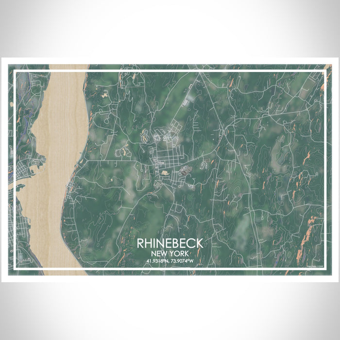 Rhinebeck New York Map Print Landscape Orientation in Afternoon Style With Shaded Background