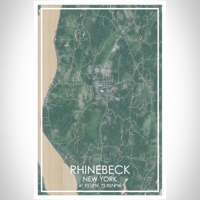 Rhinebeck New York Map Print Portrait Orientation in Afternoon Style With Shaded Background