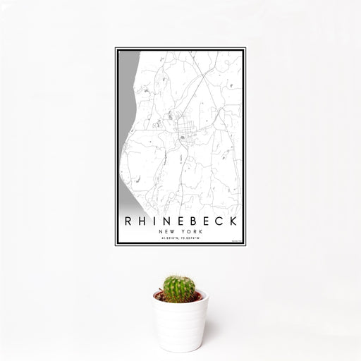 12x18 Rhinebeck New York Map Print Portrait Orientation in Classic Style With Small Cactus Plant in White Planter