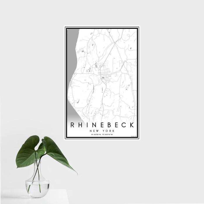 16x24 Rhinebeck New York Map Print Portrait Orientation in Classic Style With Tropical Plant Leaves in Water