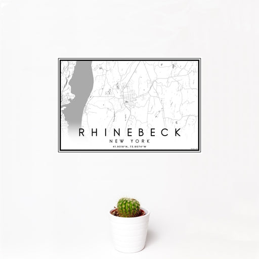 12x18 Rhinebeck New York Map Print Landscape Orientation in Classic Style With Small Cactus Plant in White Planter