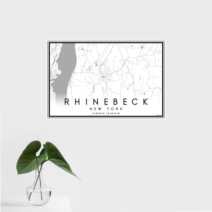 16x24 Rhinebeck New York Map Print Landscape Orientation in Classic Style With Tropical Plant Leaves in Water