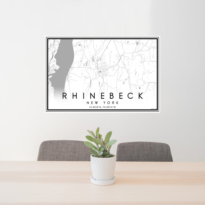 24x36 Rhinebeck New York Map Print Landscape Orientation in Classic Style Behind 2 Chairs Table and Potted Plant