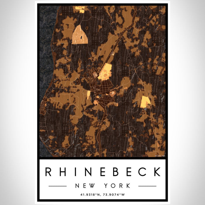 Rhinebeck New York Map Print Portrait Orientation in Ember Style With Shaded Background