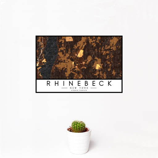 12x18 Rhinebeck New York Map Print Landscape Orientation in Ember Style With Small Cactus Plant in White Planter