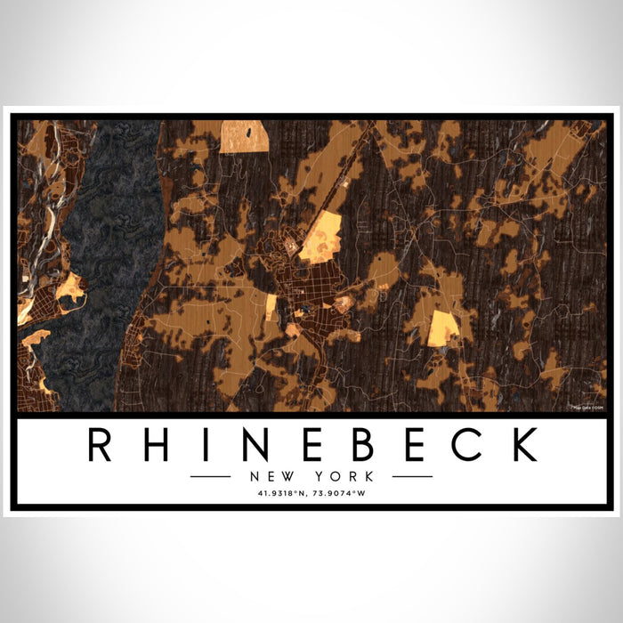 Rhinebeck New York Map Print Landscape Orientation in Ember Style With Shaded Background