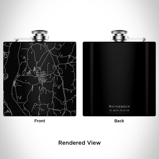 Rendered View of Rhinebeck New York Map Engraving on 6oz Stainless Steel Flask in Black