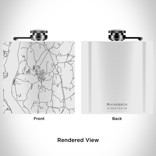 Rendered View of Rhinebeck New York Map Engraving on 6oz Stainless Steel Flask in White