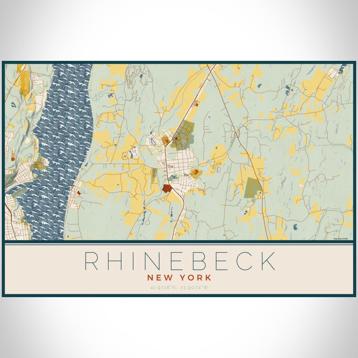 Rhinebeck New York Map Print Landscape Orientation in Woodblock Style With Shaded Background