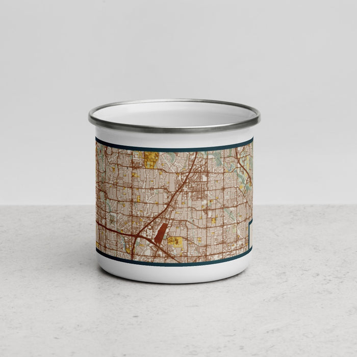 Front View Custom Richardson Texas Map Enamel Mug in Woodblock