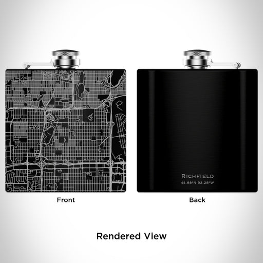 Rendered View of Richfield Minnesota Map Engraving on 6oz Stainless Steel Flask in Black