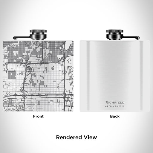 Rendered View of Richfield Minnesota Map Engraving on 6oz Stainless Steel Flask in White
