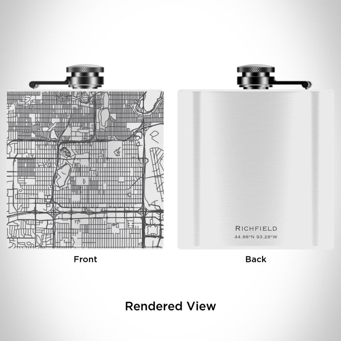 Rendered View of Richfield Minnesota Map Engraving on 6oz Stainless Steel Flask in White