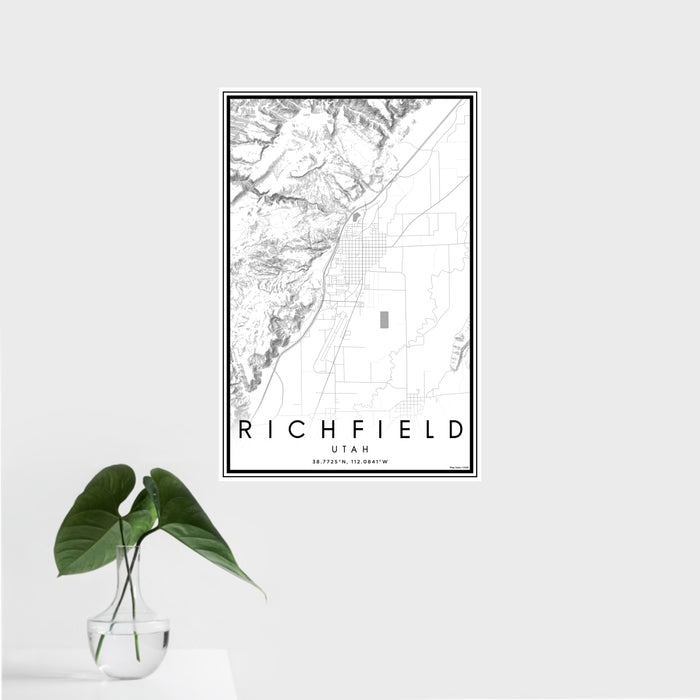 16x24 Richfield Utah Map Print Portrait Orientation in Classic Style With Tropical Plant Leaves in Water