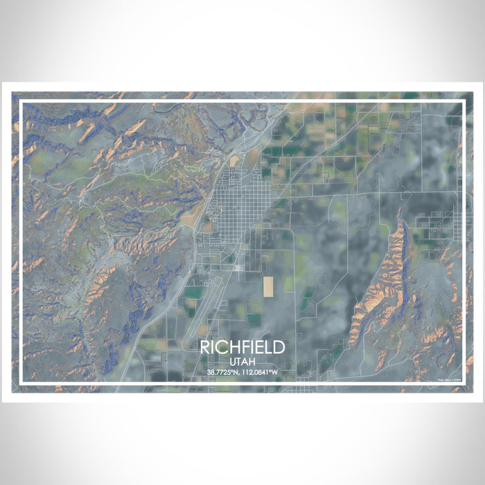Richfield Utah Map Print Landscape Orientation in Afternoon Style With Shaded Background