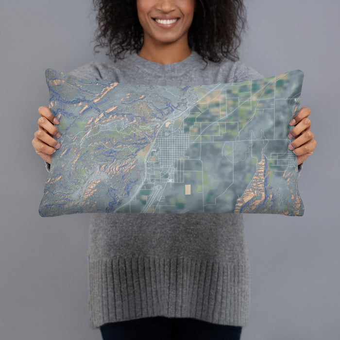 Person holding 20x12 Custom Richfield Utah Map Throw Pillow in Afternoon