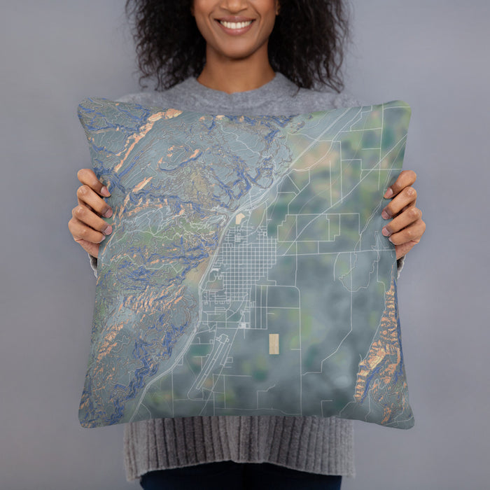 Person holding 18x18 Custom Richfield Utah Map Throw Pillow in Afternoon