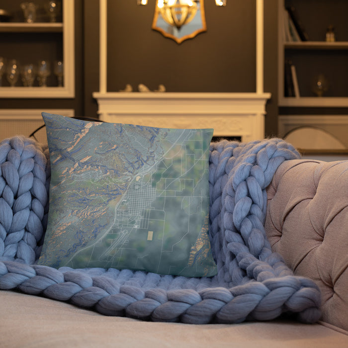 Custom Richfield Utah Map Throw Pillow in Afternoon on Cream Colored Couch