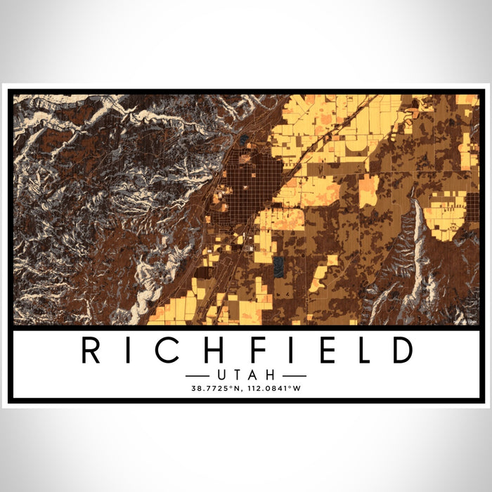Richfield Utah Map Print Landscape Orientation in Ember Style With Shaded Background