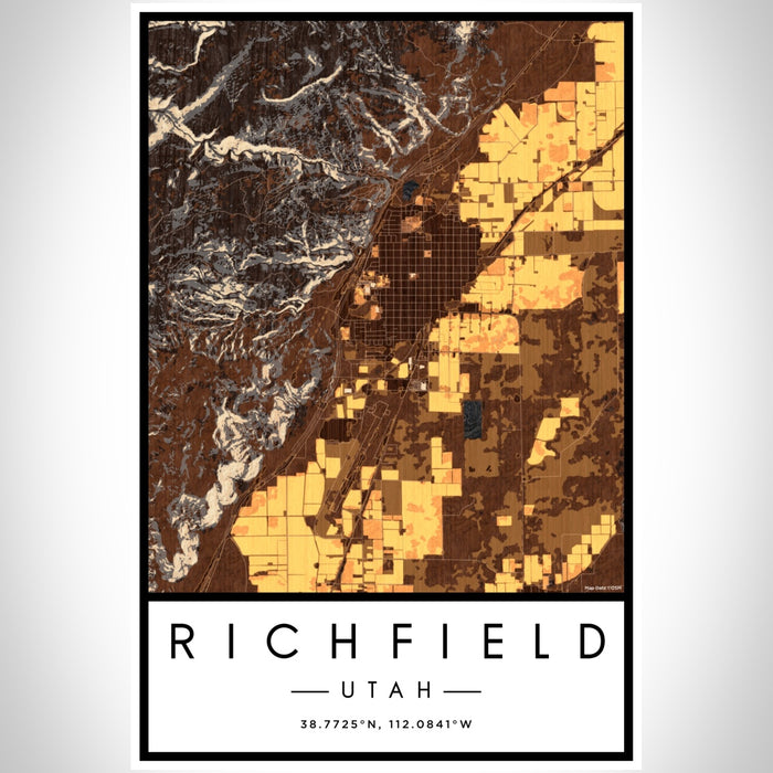 Richfield Utah Map Print Portrait Orientation in Ember Style With Shaded Background