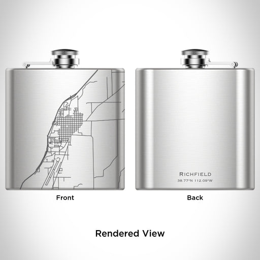 Rendered View of Richfield Utah Map Engraving on 6oz Stainless Steel Flask