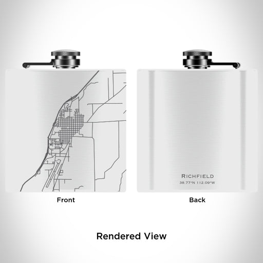 Rendered View of Richfield Utah Map Engraving on 6oz Stainless Steel Flask in White