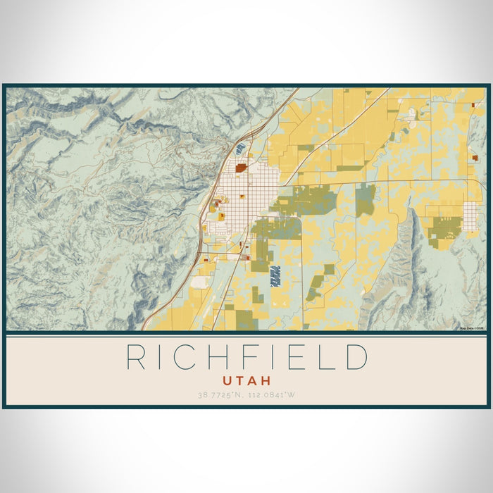 Richfield Utah Map Print Landscape Orientation in Woodblock Style With Shaded Background