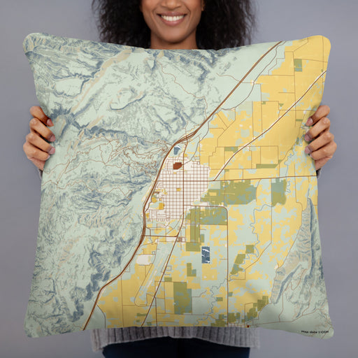 Person holding 22x22 Custom Richfield Utah Map Throw Pillow in Woodblock