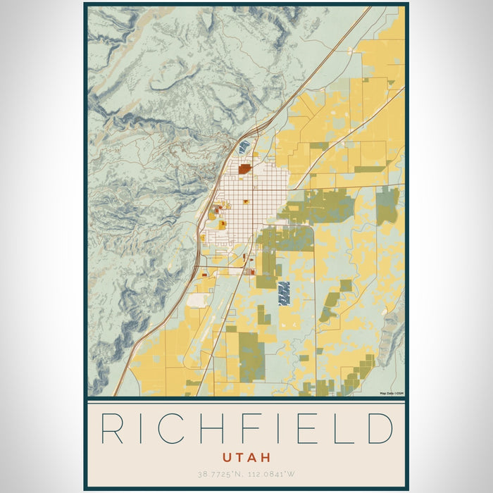 Richfield Utah Map Print Portrait Orientation in Woodblock Style With Shaded Background