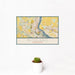 12x18 Richland Washington Map Print Landscape Orientation in Woodblock Style With Small Cactus Plant in White Planter