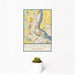 12x18 Richland Washington Map Print Portrait Orientation in Woodblock Style With Small Cactus Plant in White Planter