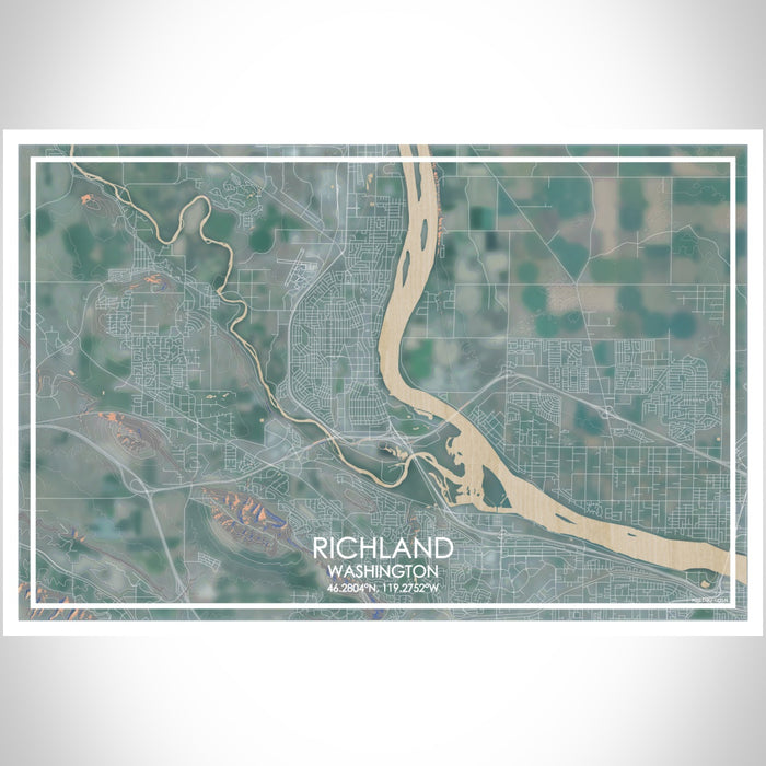 Richland Washington Map Print Landscape Orientation in Afternoon Style With Shaded Background