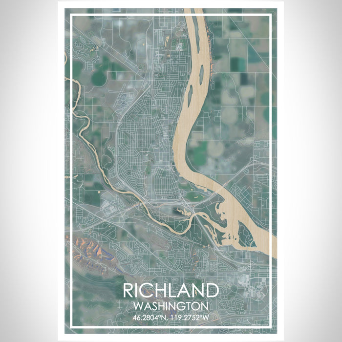 Richland Washington Map Print Portrait Orientation in Afternoon Style With Shaded Background