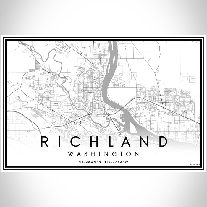Richland Washington Map Print Landscape Orientation in Classic Style With Shaded Background