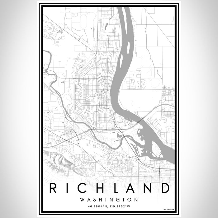 Richland Washington Map Print Portrait Orientation in Classic Style With Shaded Background