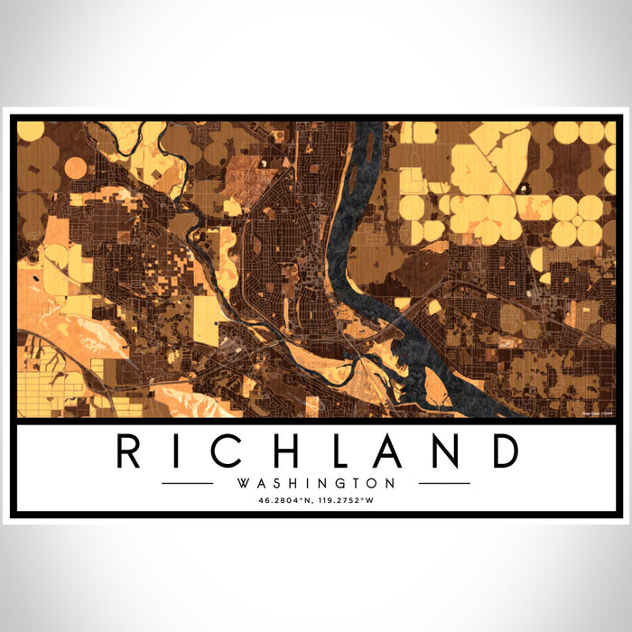 Richland Washington Map Print Landscape Orientation in Ember Style With Shaded Background