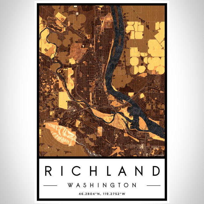 Richland Washington Map Print Portrait Orientation in Ember Style With Shaded Background