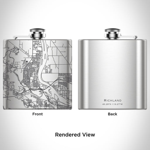 Rendered View of Richland Washington Map Engraving on 6oz Stainless Steel Flask