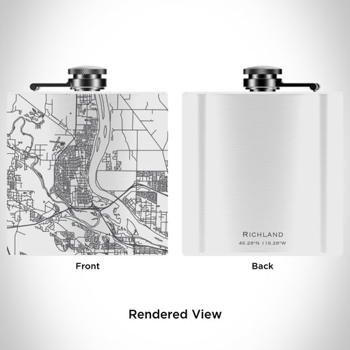 Rendered View of Richland Washington Map Engraving on 6oz Stainless Steel Flask in White
