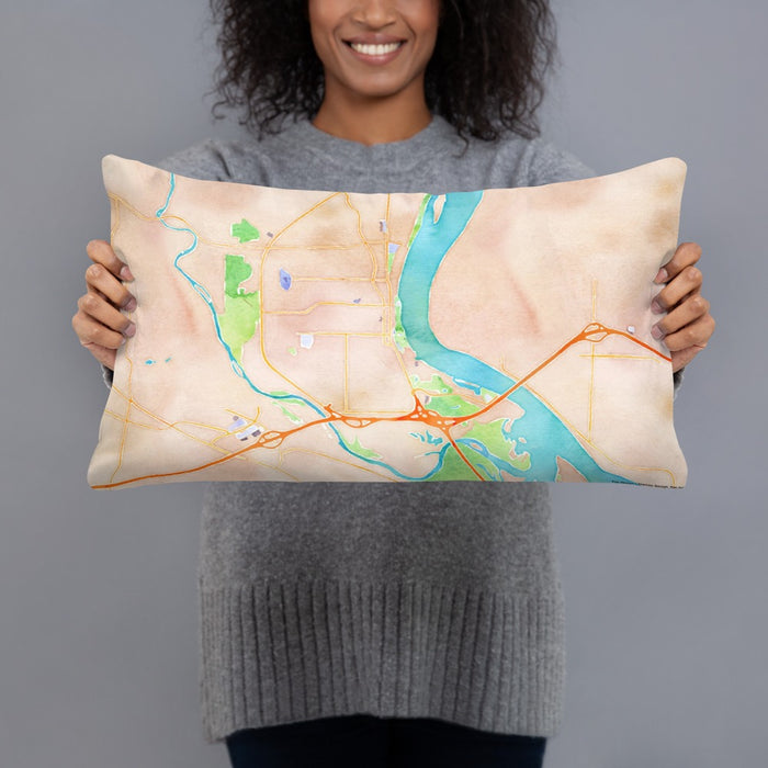 Person holding 20x12 Custom Richland Washington Map Throw Pillow in Watercolor