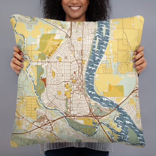 Person holding 22x22 Custom Richland Washington Map Throw Pillow in Woodblock