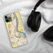 Custom Richland Washington Map Phone Case in Woodblock on Table with Black Headphones