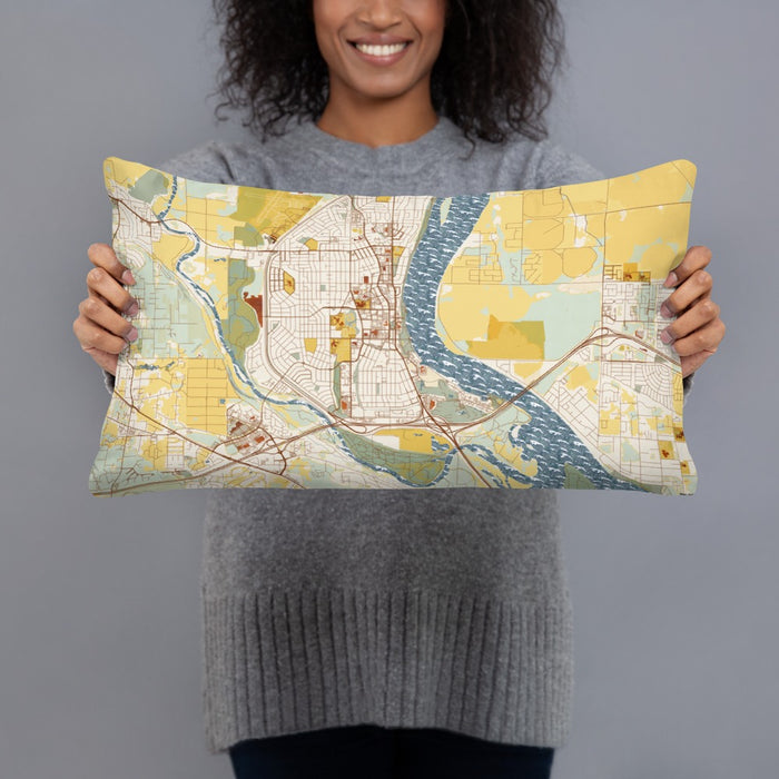 Person holding 20x12 Custom Richland Washington Map Throw Pillow in Woodblock