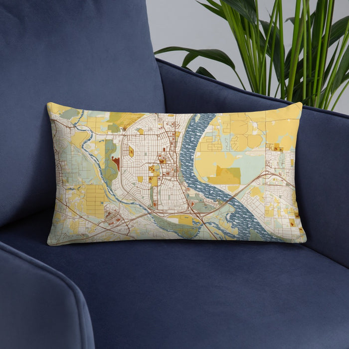 Custom Richland Washington Map Throw Pillow in Woodblock on Blue Colored Chair