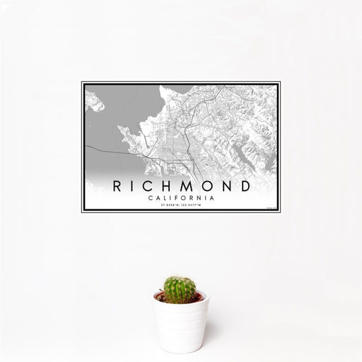 12x18 Richmond California Map Print Landscape Orientation in Classic Style With Small Cactus Plant in White Planter
