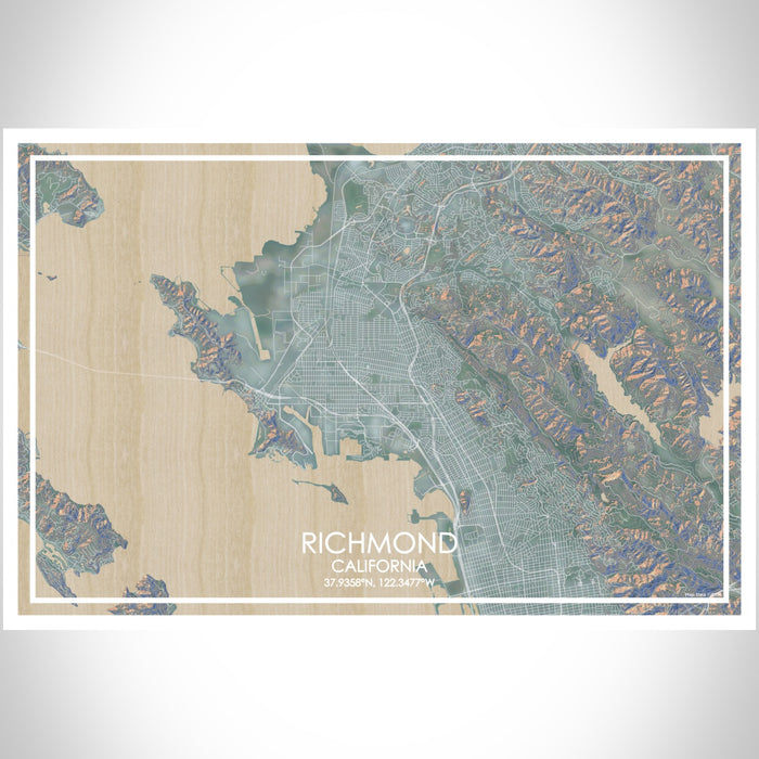 Richmond California Map Print Landscape Orientation in Afternoon Style With Shaded Background
