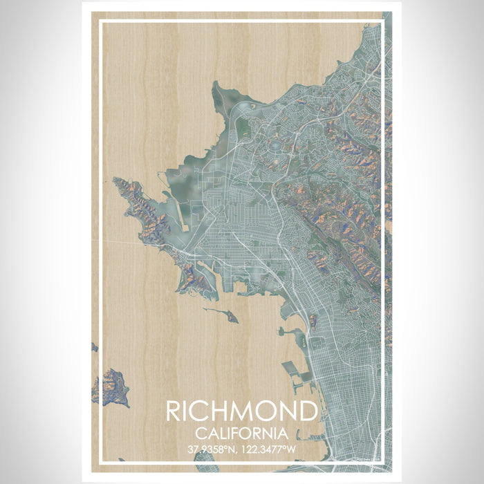 Richmond California Map Print Portrait Orientation in Afternoon Style With Shaded Background