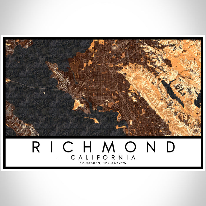 Richmond California Map Print Landscape Orientation in Ember Style With Shaded Background